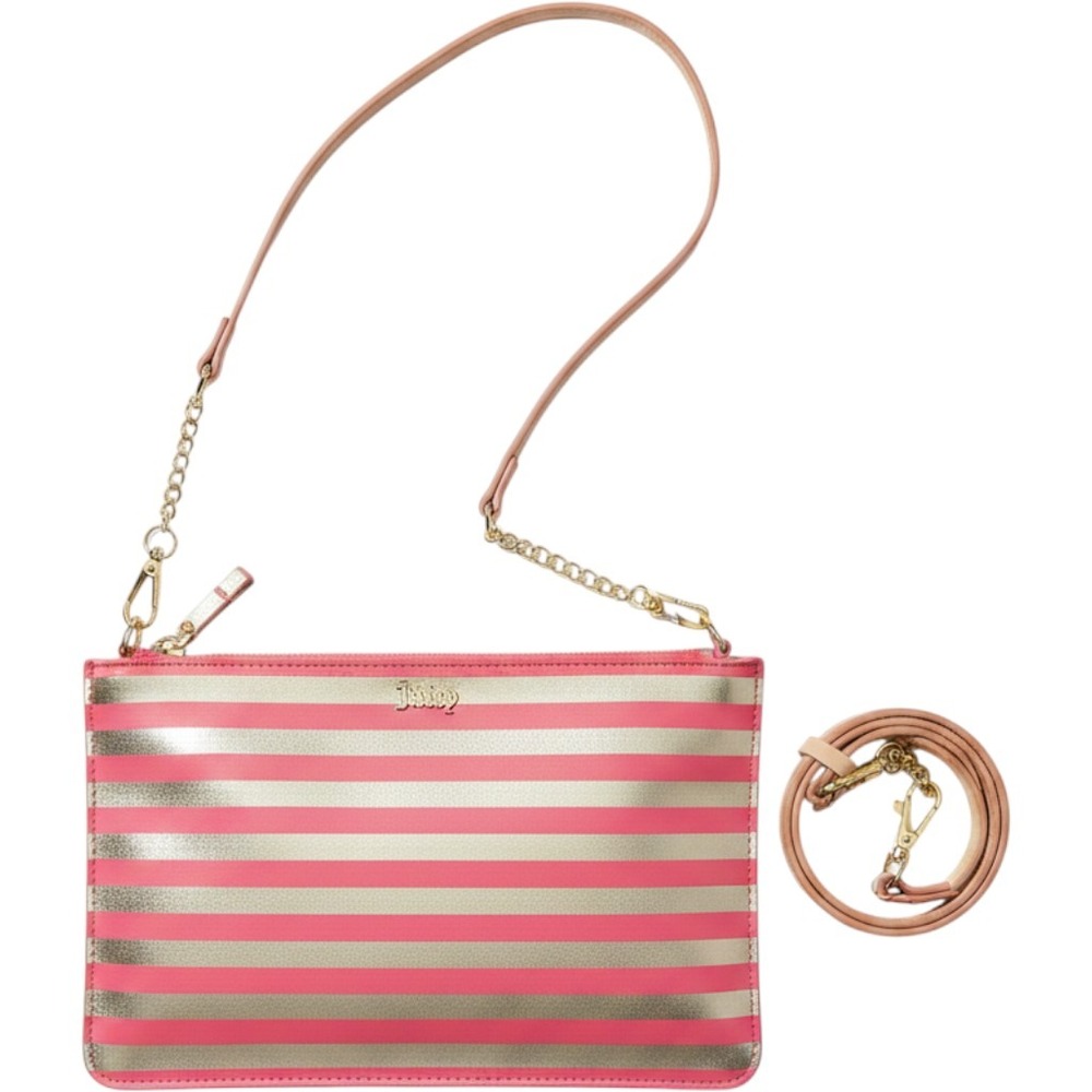 Kate Landry Pink and Gold Metallic Striped Crossbody Clutch Bag Gold Hardware